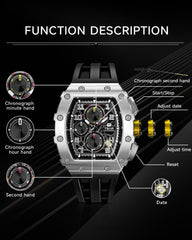 TSAR BOMBA Mens Watches Luxury Tonneau Watches for Men Waterproof 50M Analog Watch Chronograph Calendar Date Men’s Dress Business Work Watch Diver Large Square Face Wristwatch