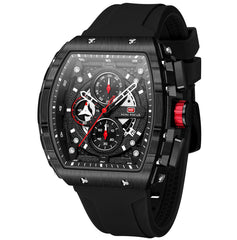 Watches for Men Luxury Skeleton Tonneau Watch for Men Waterproof Adjustable Silicone Strap Steampunk Style Chronograph Calendar Date Business Luminous Cool Large Square Face Wristwatch