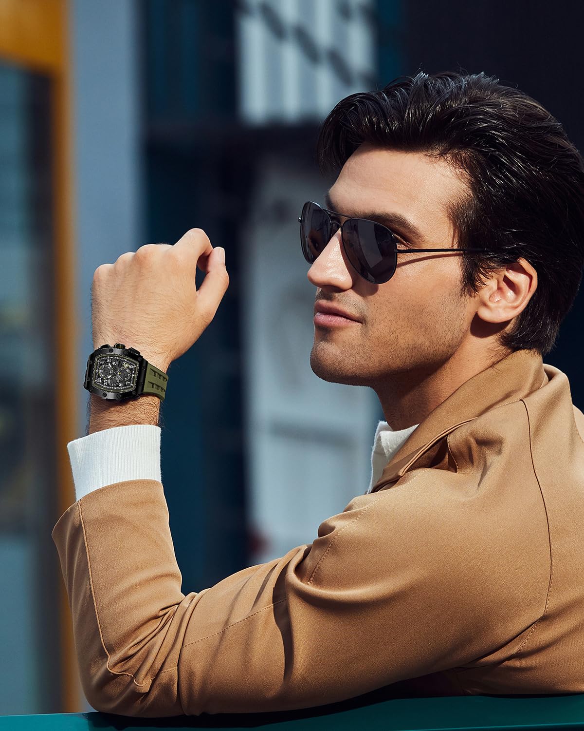 TSAR BOMBA Mens Watches Luxury Tonneau Watches for Men Waterproof 50M Analog Watch Chronograph Calendar Date Men’s Dress Business Work Watch Diver Large Square Face Wristwatch