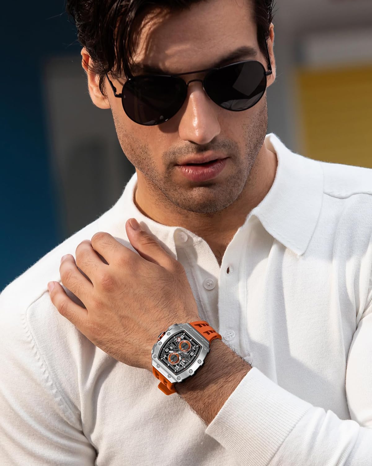 TSAR BOMBA Mens Watches Luxury Tonneau Watches for Men Waterproof 50M Analog Watch Chronograph Calendar Date Men’s Dress Business Work Watch Diver Large Square Face Wristwatch