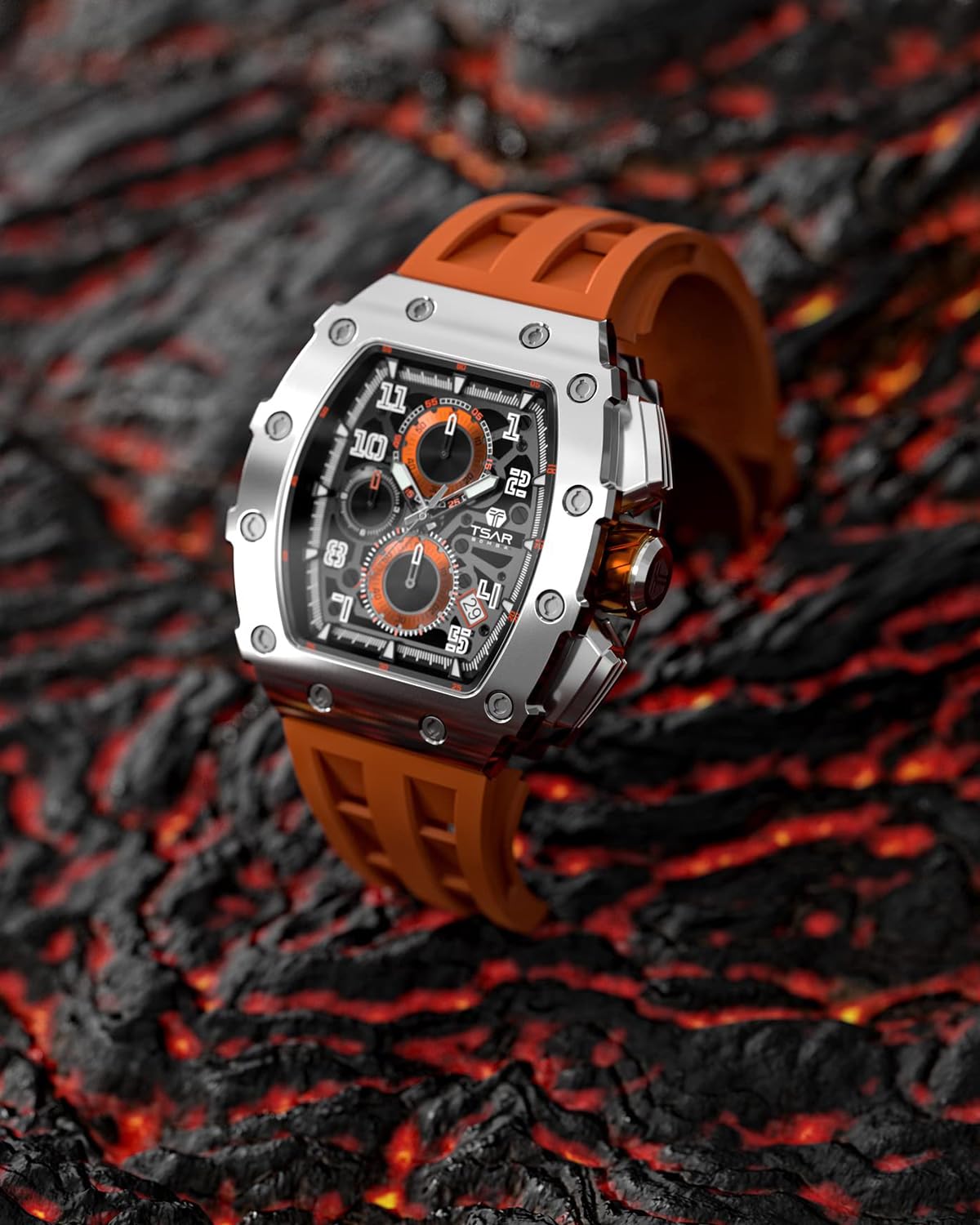 TSAR BOMBA Mens Watches Luxury Tonneau Watches for Men Waterproof 50M Analog Watch Chronograph Calendar Date Men’s Dress Business Work Watch Diver Large Square Face Wristwatch