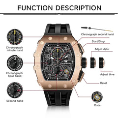 TSAR BOMBA Mens Watches Luxury Tonneau Watches for Men Waterproof 50M Analog Watch Chronograph Calendar Date Men’s Dress Business Work Watch Diver Large Square Face Wristwatch