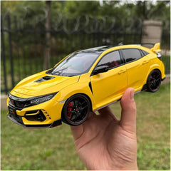 1 18 for Honda Civic Type R FK8 2021 Car Model Alloy Collection Model Diecast Car Enthusiast Collectible Ornaments Simulation Vehicle Playset(Yellow)