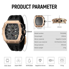 TSAR BOMBA Mens Watches Luxury Tonneau Watches for Men Waterproof 50M Analog Watch Chronograph Calendar Date Men’s Dress Business Work Watch Diver Large Square Face Wristwatch