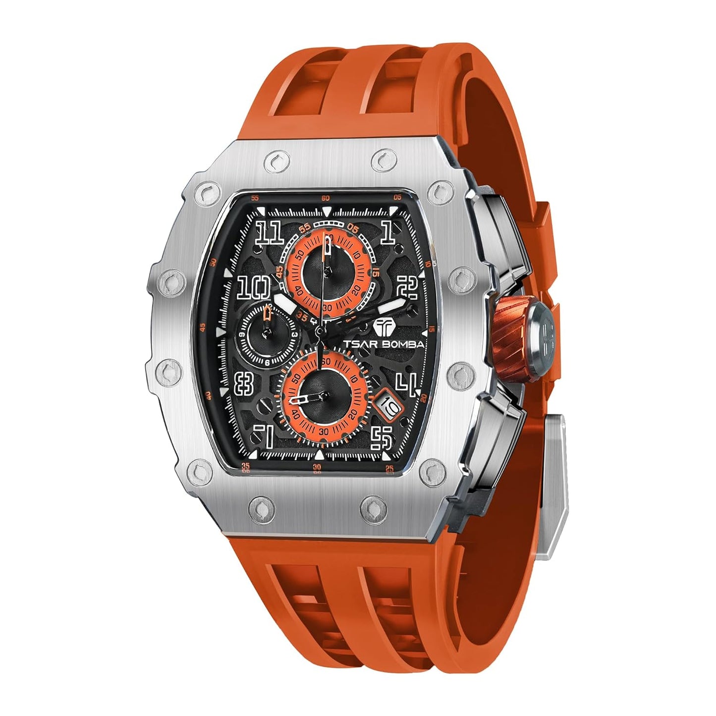 TSAR BOMBA Mens Watches Luxury Tonneau Watches for Men Waterproof 50M Analog Watch Chronograph Calendar Date Men’s Dress Business Work Watch Diver Large Square Face Wristwatch