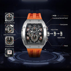 TSAR BOMBA Mens Watches Luxury Tonneau Watches for Men Waterproof 50M Analog Watch Chronograph Calendar Date Men’s Dress Business Work Watch Diver Large Square Face Wristwatch