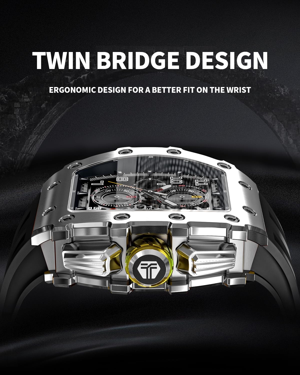 TSAR BOMBA Mens Watches Luxury Tonneau Watches for Men Waterproof 50M Analog Watch Chronograph Calendar Date Men’s Dress Business Work Watch Diver Large Square Face Wristwatch