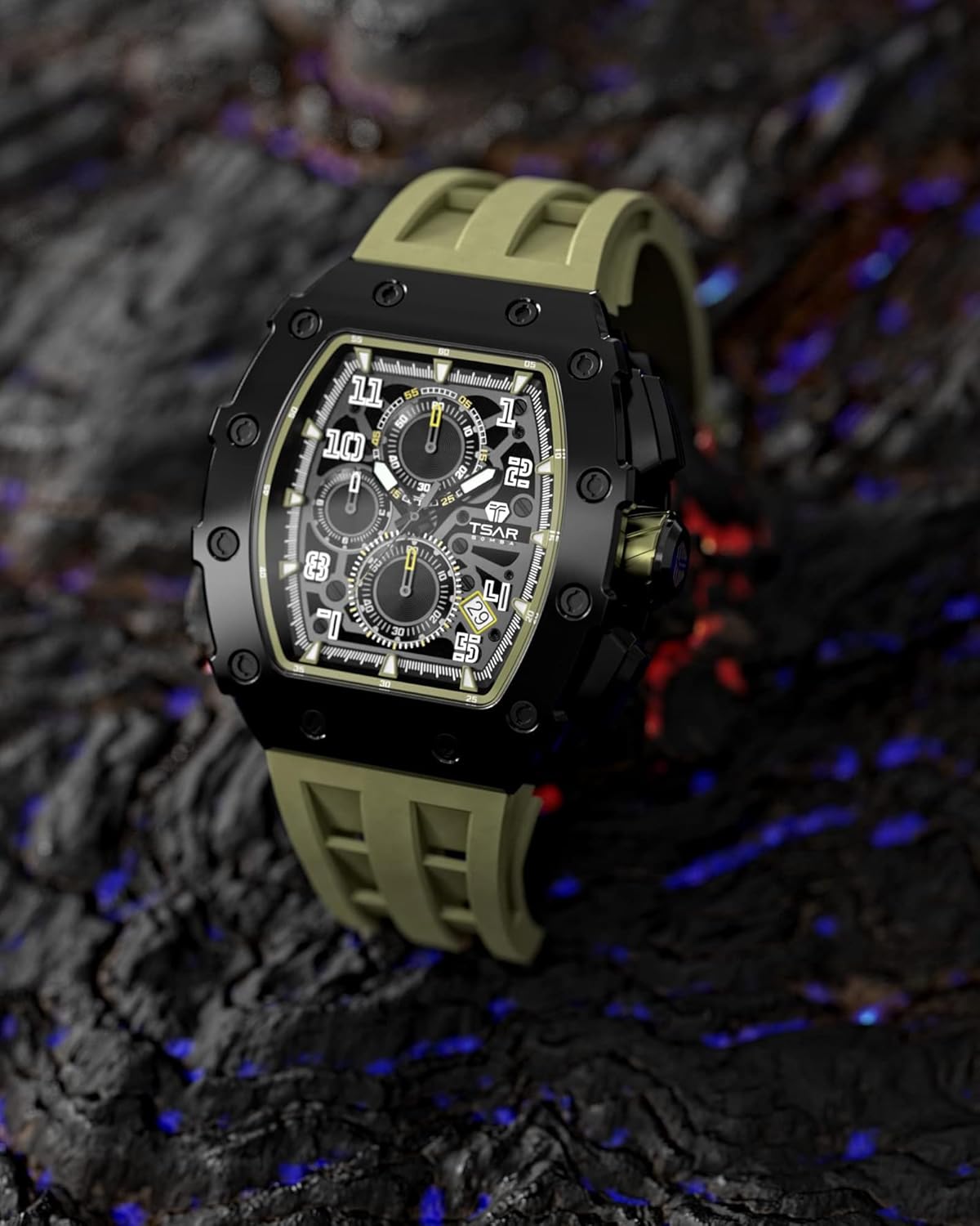 TSAR BOMBA Mens Watches Luxury Tonneau Watches for Men Waterproof 50M Analog Watch Chronograph Calendar Date Men’s Dress Business Work Watch Diver Large Square Face Wristwatch