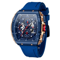 Watches for Men Luxury Skeleton Tonneau Watch for Men Waterproof Adjustable Silicone Strap Steampunk Style Chronograph Calendar Date Business Luminous Cool Large Square Face Wristwatch