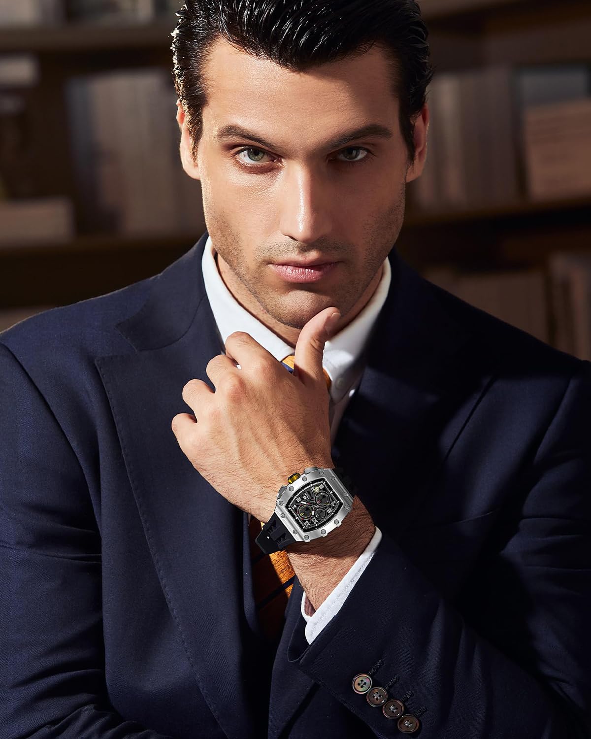 TSAR BOMBA Mens Watches Luxury Tonneau Watches for Men Waterproof 50M Analog Watch Chronograph Calendar Date Men’s Dress Business Work Watch Diver Large Square Face Wristwatch