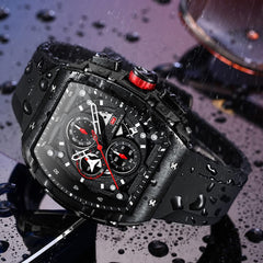 Watches for Men Luxury Skeleton Tonneau Watch for Men Waterproof Adjustable Silicone Strap Steampunk Style Chronograph Calendar Date Business Luminous Cool Large Square Face Wristwatch
