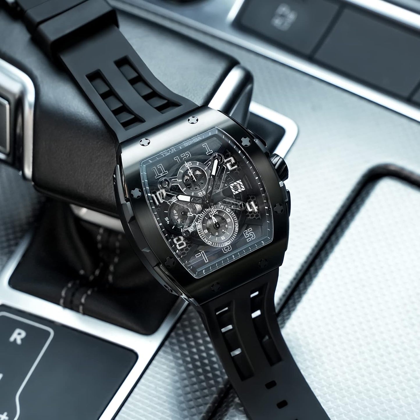 TSAR BOMBA Mens Watches Luxury Tonneau Watches for Men Waterproof 50M Analog Watch Chronograph Calendar Date Men’s Dress Business Work Watch Diver Large Square Face Wristwatch