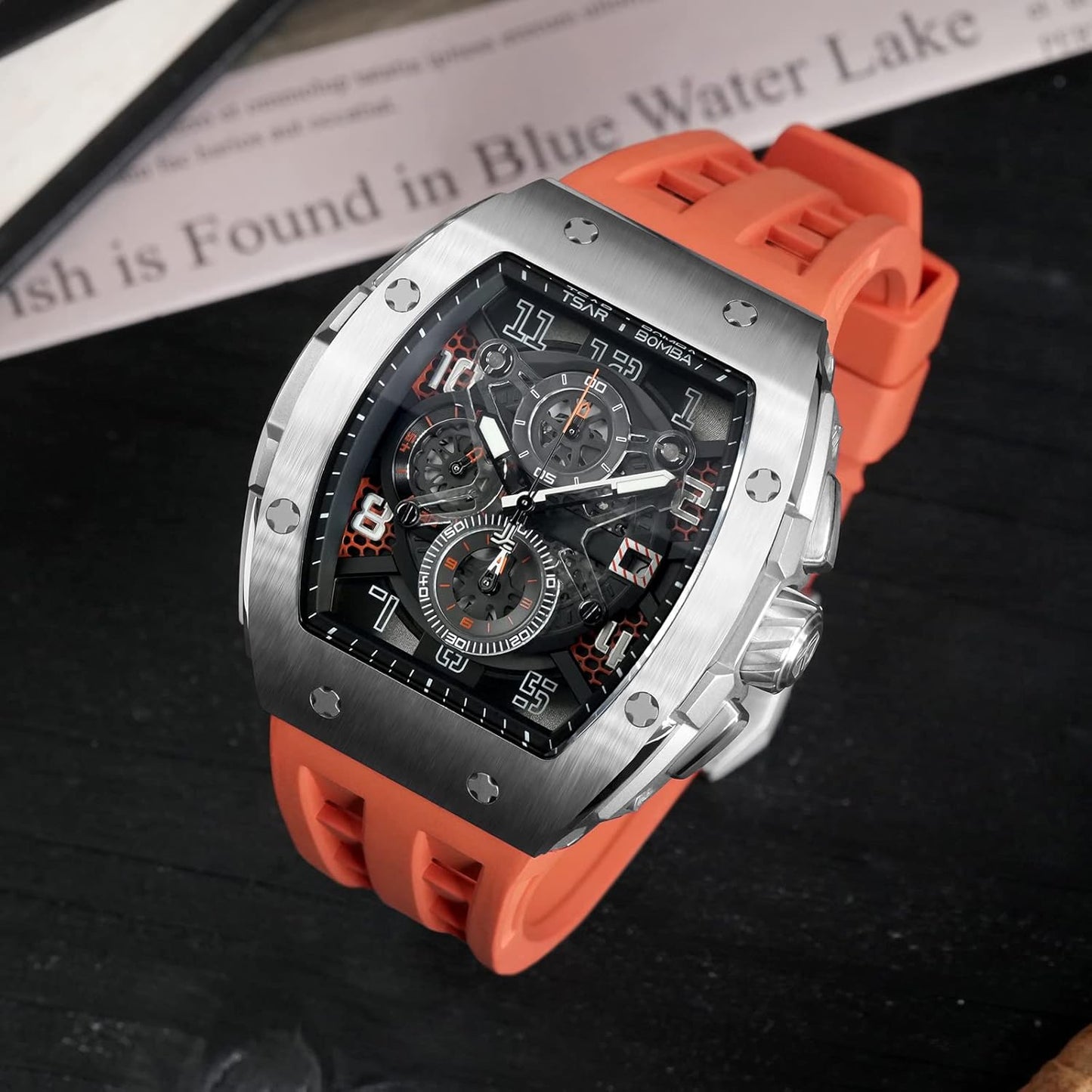 TSAR BOMBA Mens Watches Luxury Tonneau Watches for Men Waterproof 50M Analog Watch Chronograph Calendar Date Men’s Dress Business Work Watch Diver Large Square Face Wristwatch