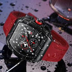 Watches for Men Luxury Skeleton Tonneau Watch for Men Waterproof Adjustable Silicone Strap Steampunk Style Chronograph Calendar Date Business Luminous Cool Large Square Face Wristwatch