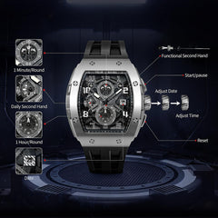 TSAR BOMBA Mens Watches Luxury Tonneau Watches for Men Waterproof 50M Analog Watch Chronograph Calendar Date Men’s Dress Business Work Watch Diver Large Square Face Wristwatch