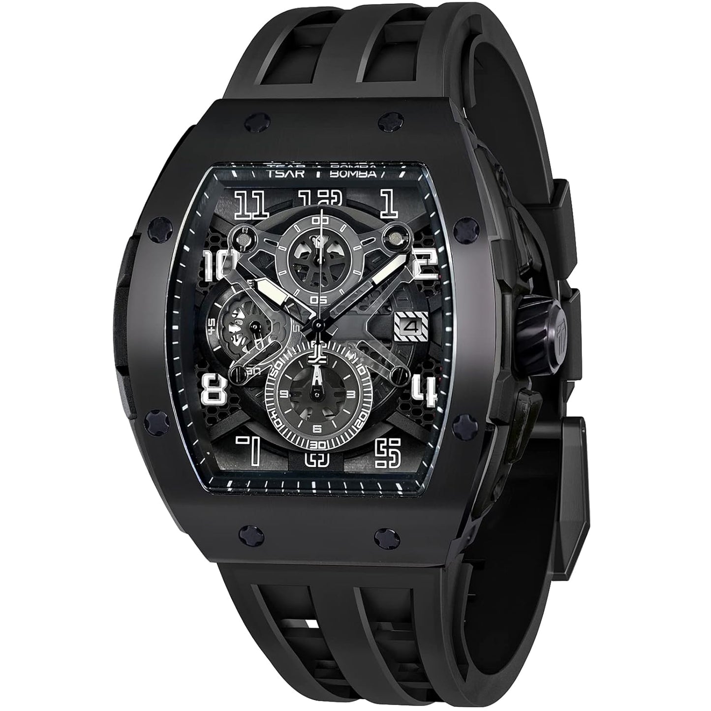TSAR BOMBA Mens Watches Luxury Tonneau Watches for Men Waterproof 50M Analog Watch Chronograph Calendar Date Men’s Dress Business Work Watch Diver Large Square Face Wristwatch
