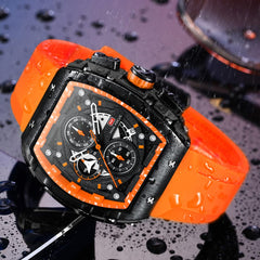 Watches for Men Luxury Skeleton Tonneau Watch for Men Waterproof Adjustable Silicone Strap Steampunk Style Chronograph Calendar Date Business Luminous Cool Large Square Face Wristwatch