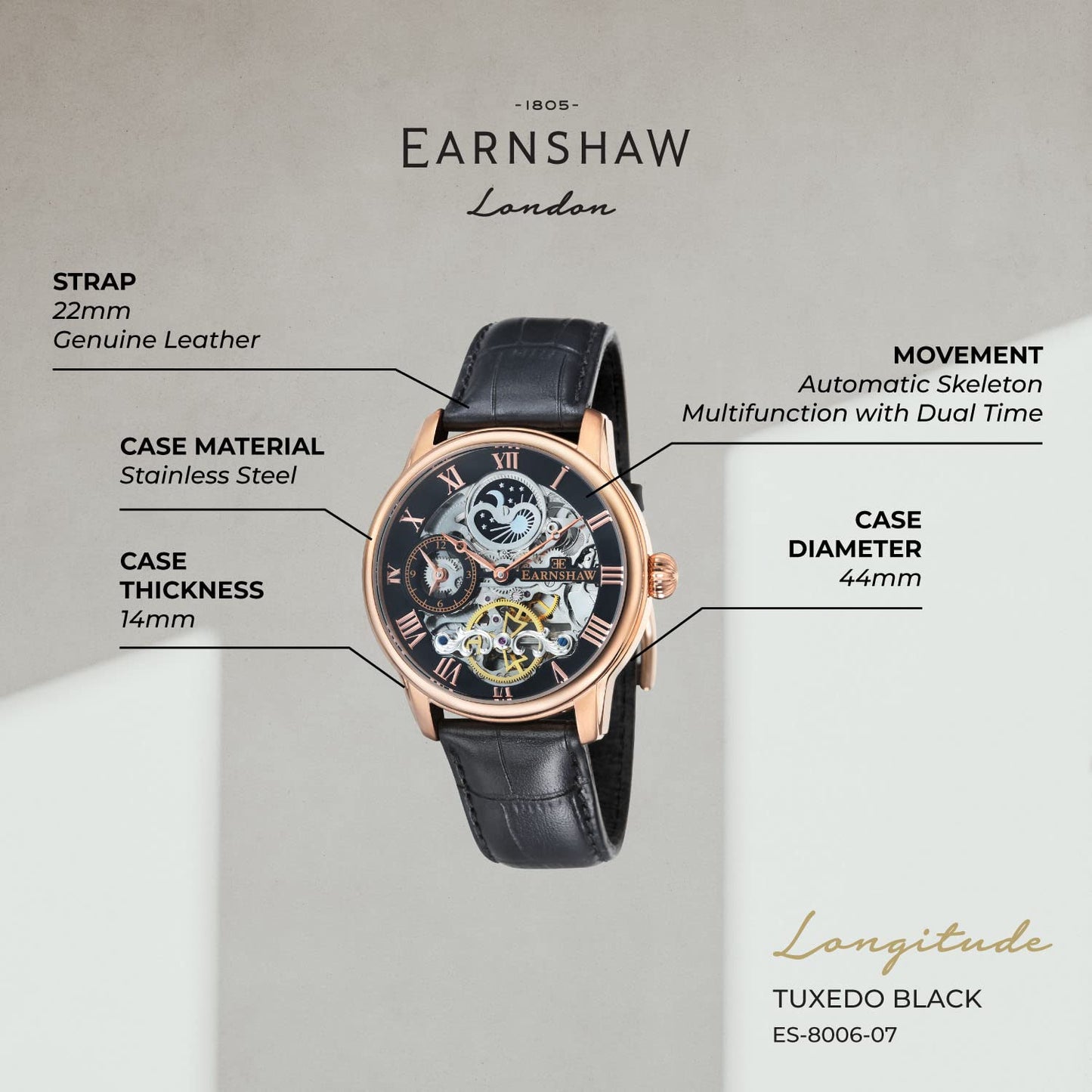 Earnshaw Longitude Analog Black Dial Men's Watch-ES-8006-07