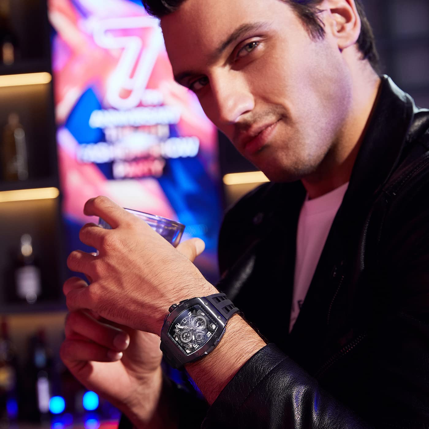 TSAR BOMBA Mens Watches Luxury Tonneau Watches for Men Waterproof 50M Analog Watch Chronograph Calendar Date Men’s Dress Business Work Watch Diver Large Square Face Wristwatch