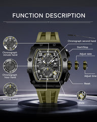 TSAR BOMBA Mens Watches Luxury Tonneau Watches for Men Waterproof 50M Analog Watch Chronograph Calendar Date Men’s Dress Business Work Watch Diver Large Square Face Wristwatch