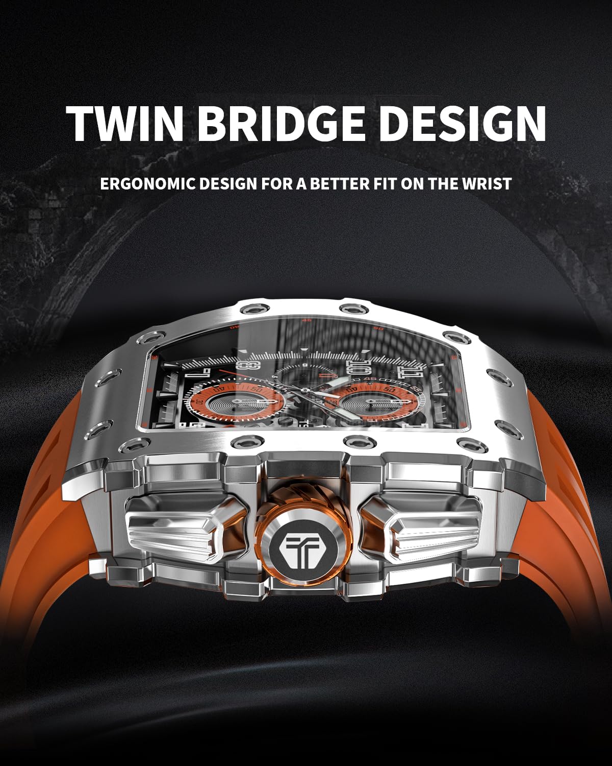 TSAR BOMBA Mens Watches Luxury Tonneau Watches for Men Waterproof 50M Analog Watch Chronograph Calendar Date Men’s Dress Business Work Watch Diver Large Square Face Wristwatch