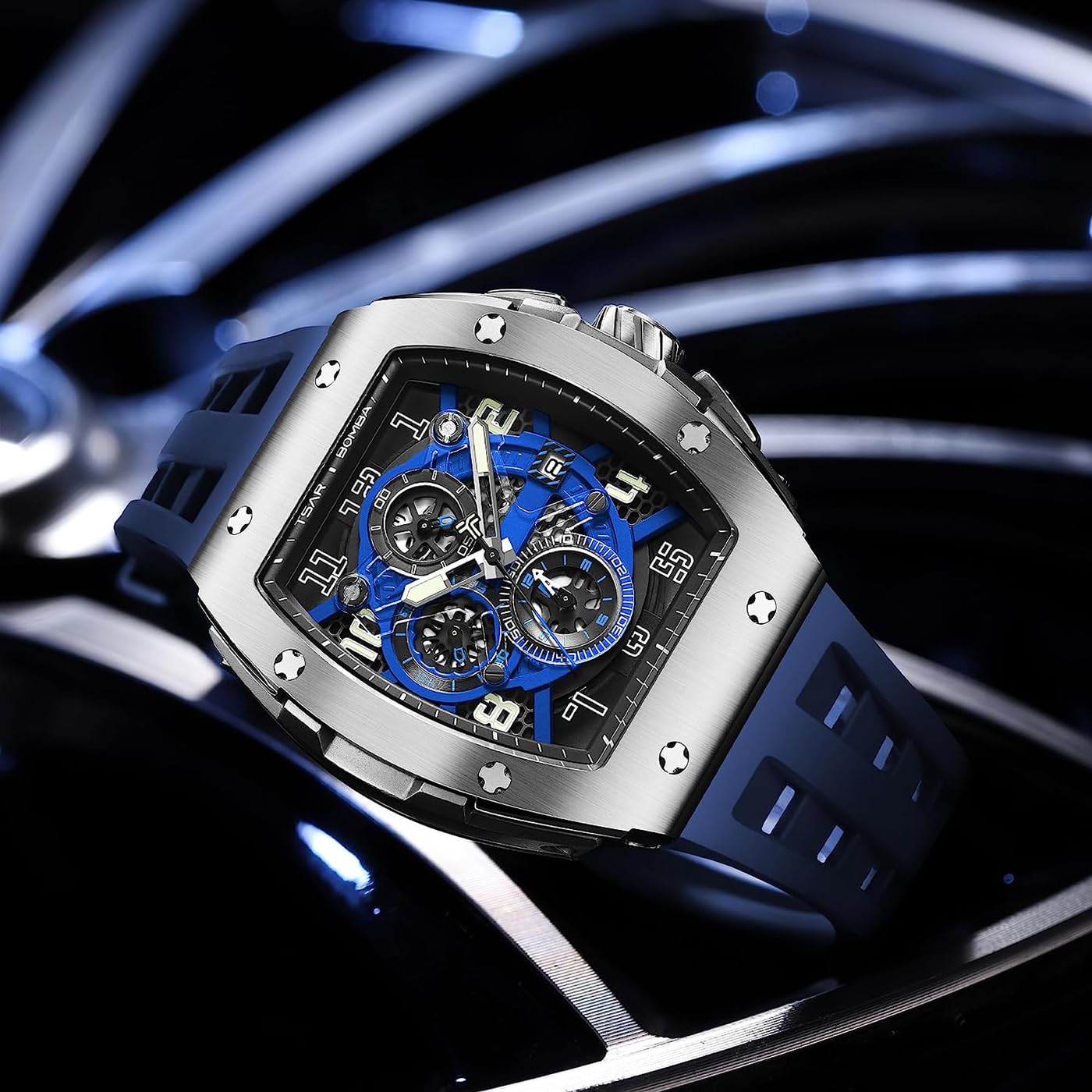 TSAR BOMBA Mens Watches Luxury Tonneau Watches for Men Waterproof 50M Analog Watch Chronograph Calendar Date Men’s Dress Business Work Watch Diver Large Square Face Wristwatch