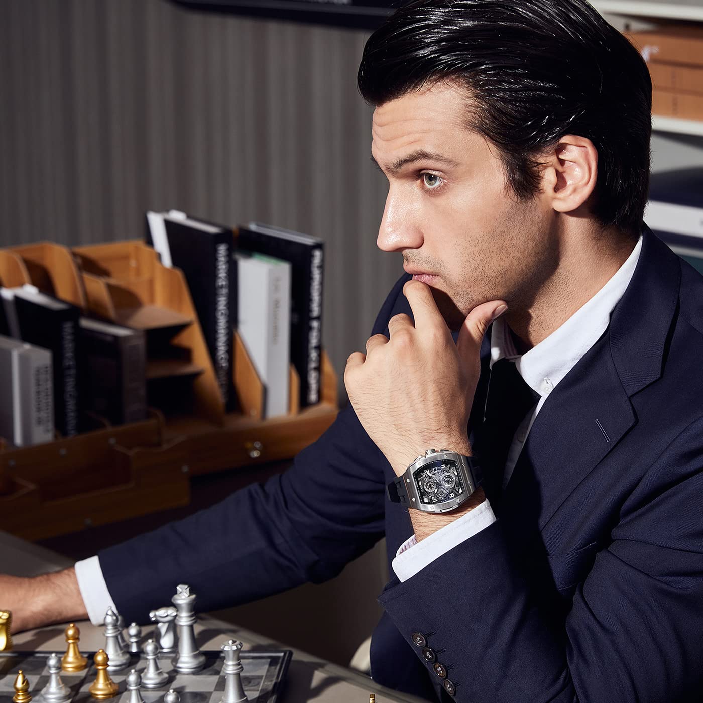 TSAR BOMBA Mens Watches Luxury Tonneau Watches for Men Waterproof 50M Analog Watch Chronograph Calendar Date Men’s Dress Business Work Watch Diver Large Square Face Wristwatch