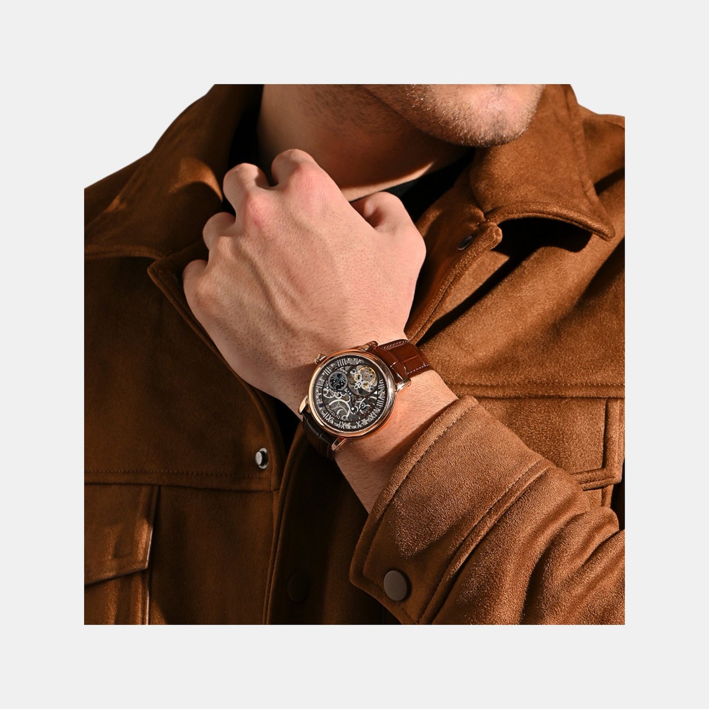 Men Automatic Silver Dial Analog Leather Watch 786-L30608