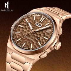 【Limited Edition 300pcs】Hammer Dial Big Date Automatic Winding Gold Brown Chiming Watch Lucky Harvey