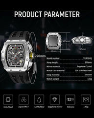 TSAR BOMBA Mens Watches Luxury Tonneau Watches for Men Waterproof 50M Analog Watch Chronograph Calendar Date Men’s Dress Business Work Watch Diver Large Square Face Wristwatch