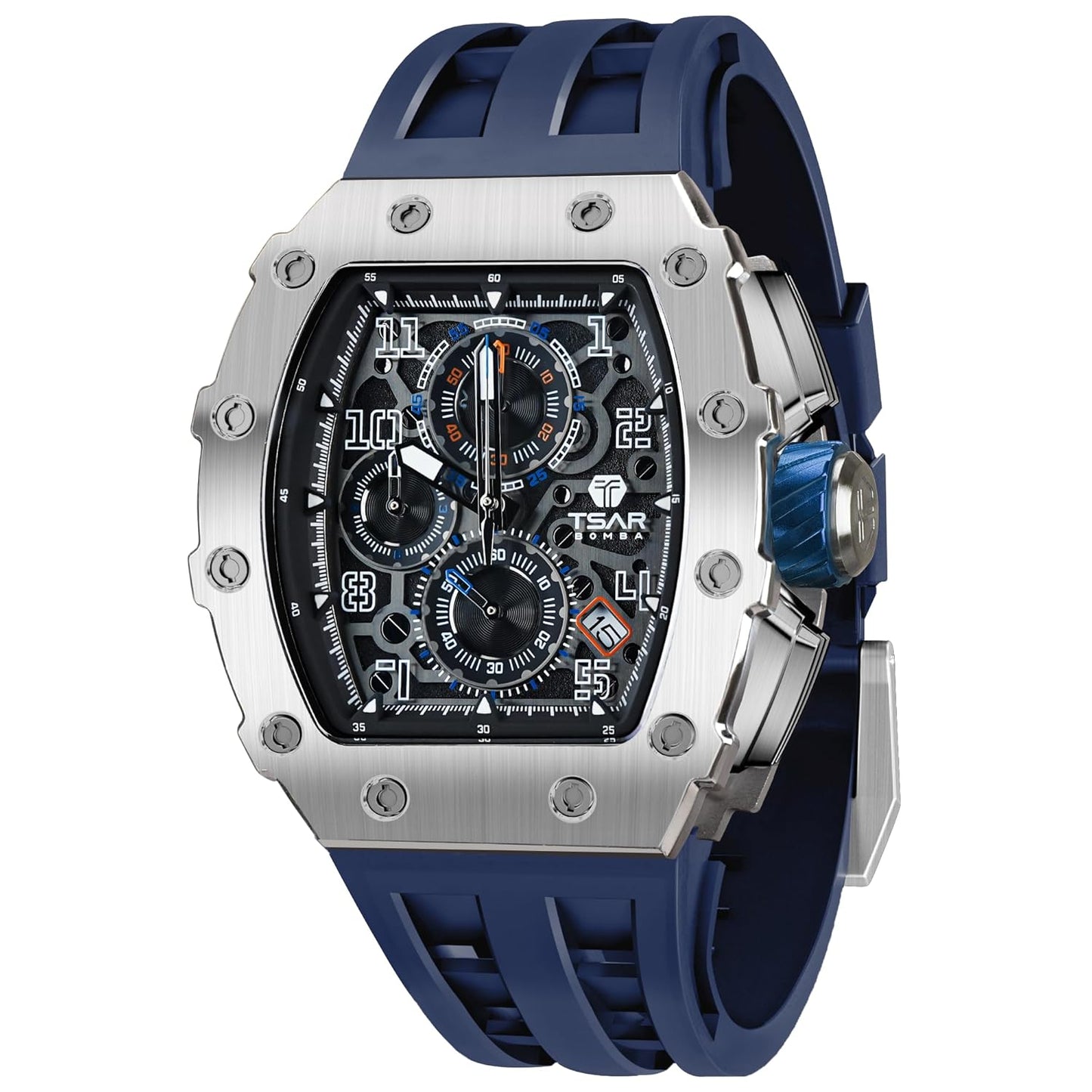 TSAR BOMBA Mens Watches Luxury Tonneau Watches for Men Waterproof 50M Analog Watch Chronograph Calendar Date Men’s Dress Business Work Watch Diver Large Square Face Wristwatch