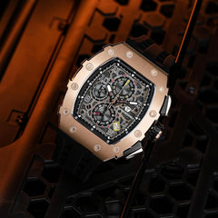 TSAR BOMBA Mens Watches Luxury Tonneau Watches for Men Waterproof 50M Analog Watch Chronograph Calendar Date Men’s Dress Business Work Watch Diver Large Square Face Wristwatch