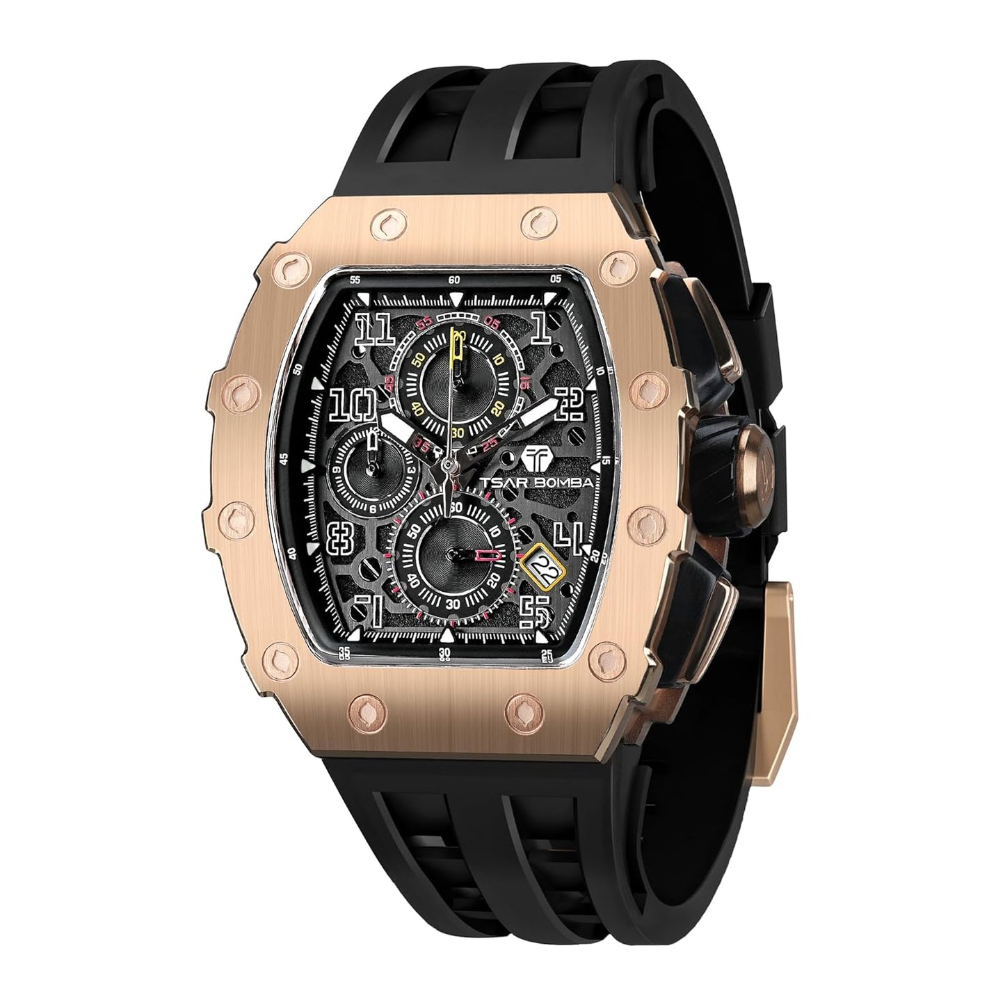 TSAR BOMBA Mens Watches Luxury Tonneau Watches for Men Waterproof 50M Analog Watch Chronograph Calendar Date Men’s Dress Business Work Watch Diver Large Square Face Wristwatch