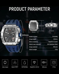 TSAR BOMBA Mens Watches Luxury Tonneau Watches for Men Waterproof 50M Analog Watch Chronograph Calendar Date Men’s Dress Business Work Watch Diver Large Square Face Wristwatch