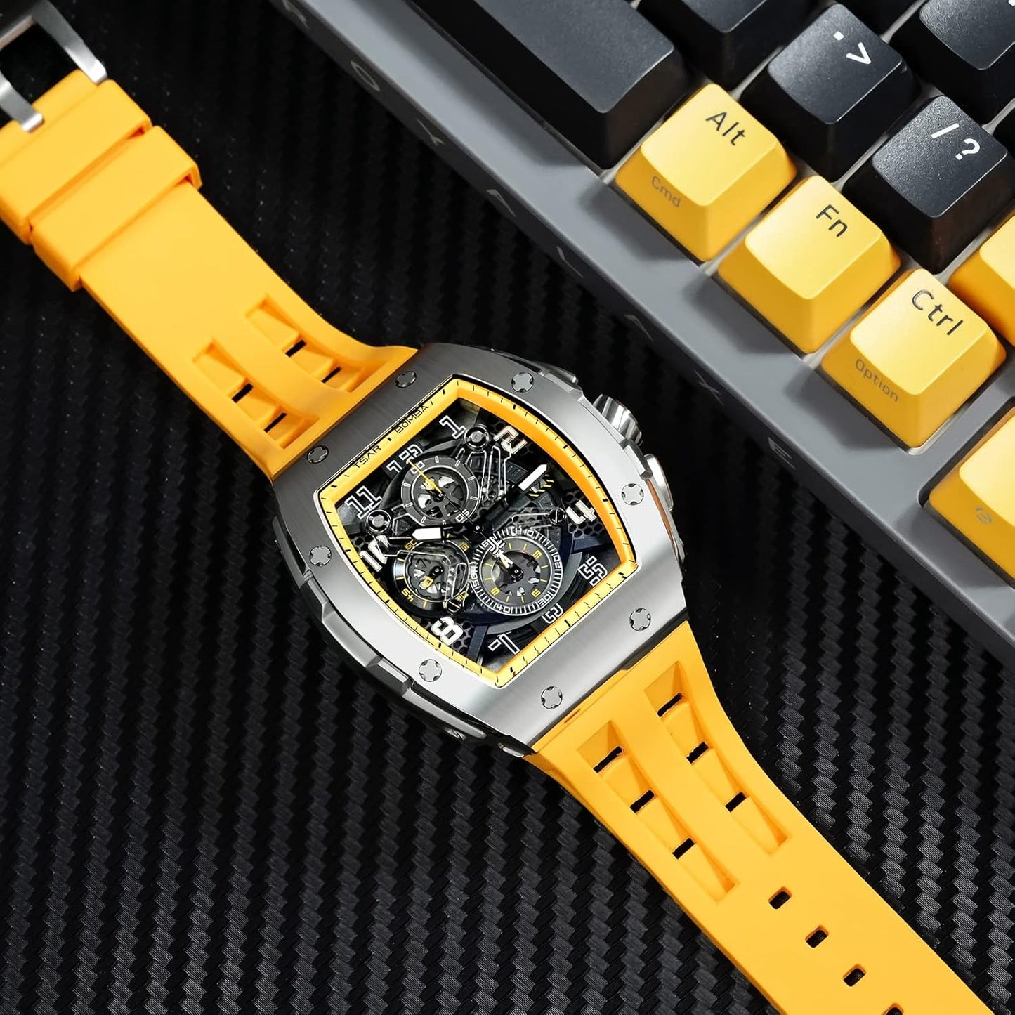 TSAR BOMBA Mens Watches Luxury Tonneau Watches for Men Waterproof 50M Analog Watch Chronograph Calendar Date Men’s Dress Business Work Watch Diver Large Square Face Wristwatch