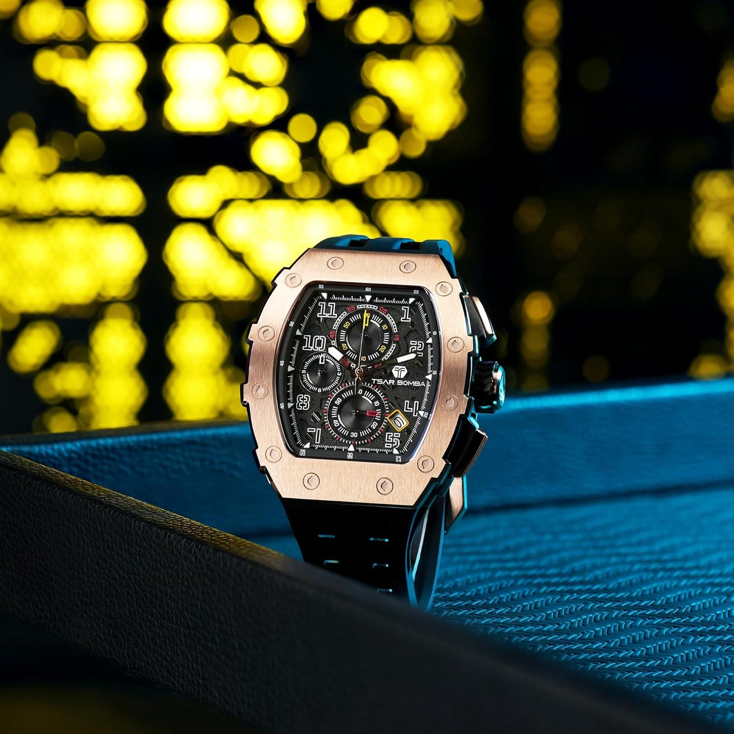 TSAR BOMBA Mens Watches Luxury Tonneau Watches for Men Waterproof 50M Analog Watch Chronograph Calendar Date Men’s Dress Business Work Watch Diver Large Square Face Wristwatch