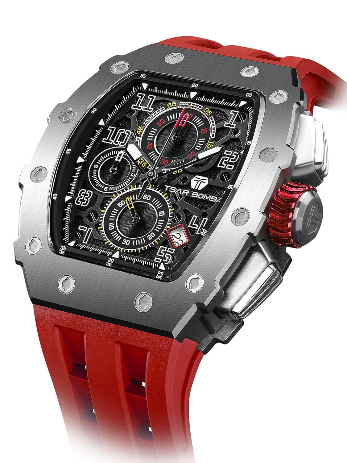 TSAR BOMBA Mens Watches Luxury Tonneau Watches for Men Waterproof 50M Analog Watch Chronograph Calendar Date Men’s Dress Business Work Watch Diver Large Square Face Wristwatch