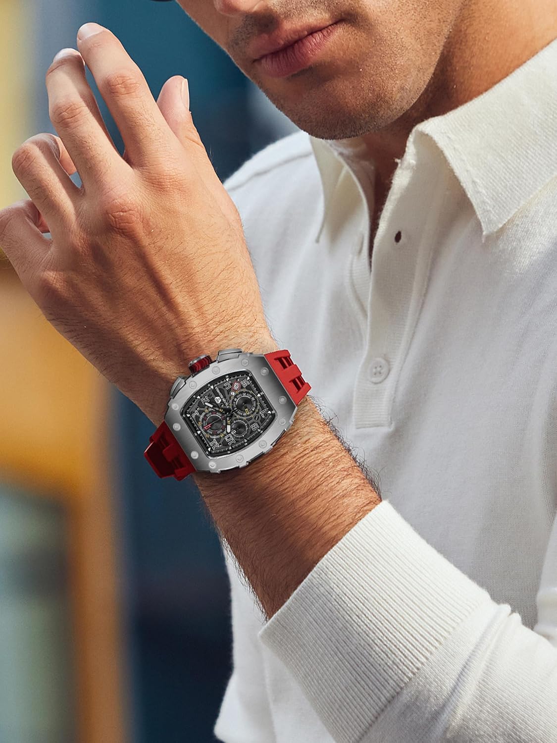 TSAR BOMBA Mens Watches Luxury Tonneau Watches for Men Waterproof 50M Analog Watch Chronograph Calendar Date Men’s Dress Business Work Watch Diver Large Square Face Wristwatch