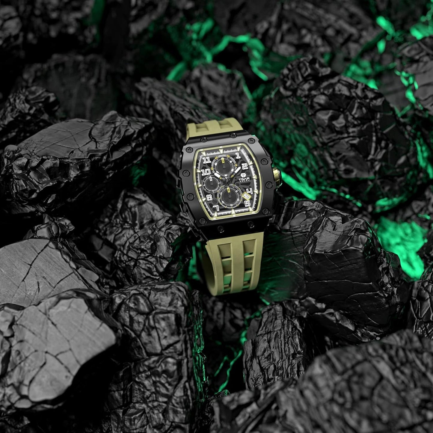 TSAR BOMBA Mens Watches Luxury Tonneau Watches for Men Waterproof 50M Analog Watch Chronograph Calendar Date Men’s Dress Business Work Watch Diver Large Square Face Wristwatch