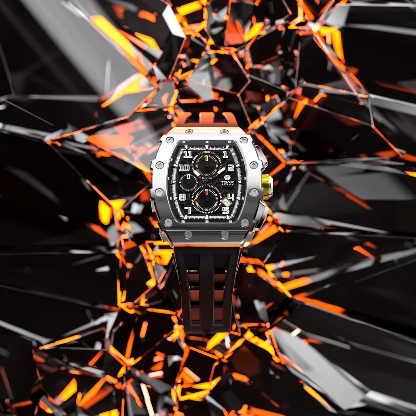 TSAR BOMBA Mens Watches Luxury Tonneau Watches for Men Waterproof 50M Analog Watch Chronograph Calendar Date Men’s Dress Business Work Watch Diver Large Square Face Wristwatch