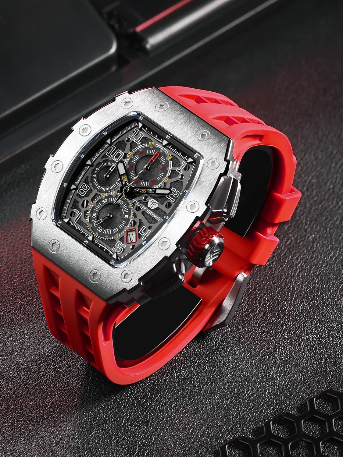 TSAR BOMBA Mens Watches Luxury Tonneau Watches for Men Waterproof 50M Analog Watch Chronograph Calendar Date Men’s Dress Business Work Watch Diver Large Square Face Wristwatch