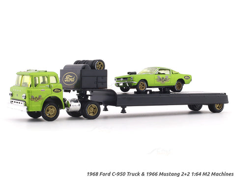 1968 Ford C-950 Truck & 1966 Mustang 2+2 1:64 M2 Machines diecast hauler scale model