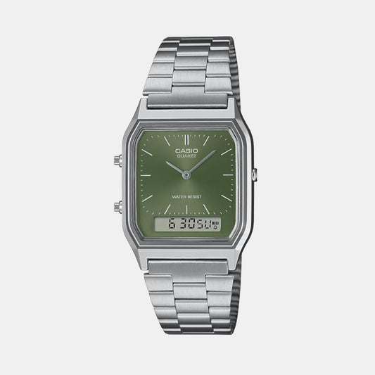 Vintage Unisex Quartz Green Dial Analog Stainless Steel Watch AD278