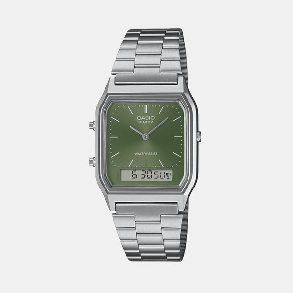 Vintage Unisex Quartz Green Dial Analog Stainless Steel Watch AD278