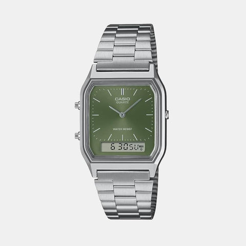 Vintage Unisex Quartz Green Dial Analog Stainless Steel Watch AD278