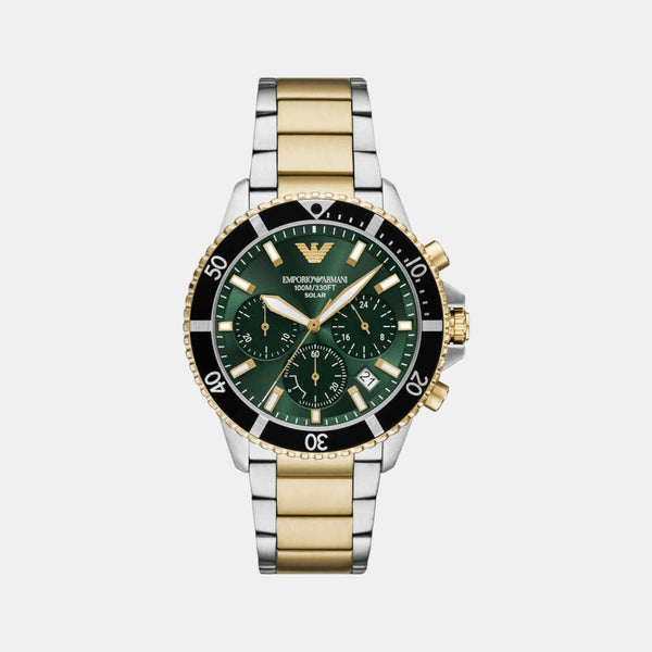 World Explorer Men Solar Green Dial Chronograph Stainless Steel Watch AR11695