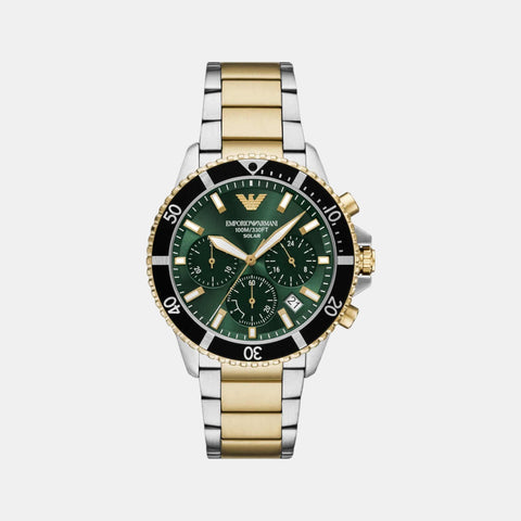 World Explorer Men Solar Green Dial Chronograph Stainless Steel Watch AR11695