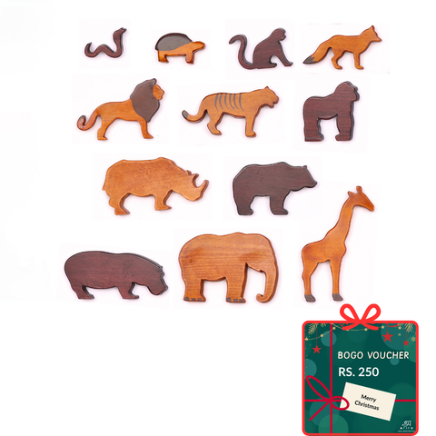 Wooden Wild Animals  Set of 12