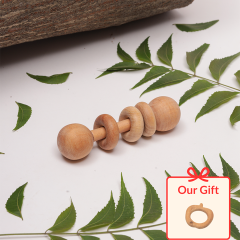 Wooden Rattle - Dumbbell with Rings