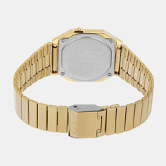 Vintage Unisex Quartz Gold Dial Digital Stainless Steel Watch D347